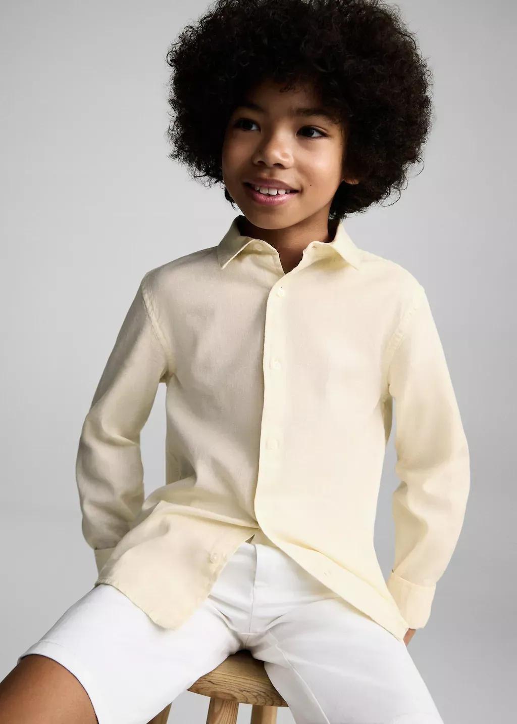 Yellow Cotton And Linen Shirt, Kids Boy, , large image number 1