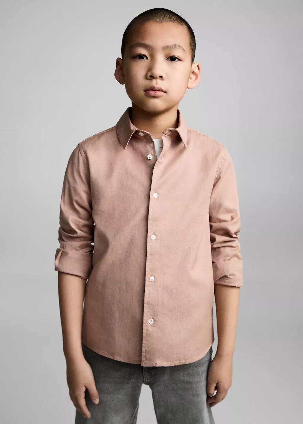Pink Lt Pastel Cotton And Linen Shirt, Kids Boy, , large image number 1