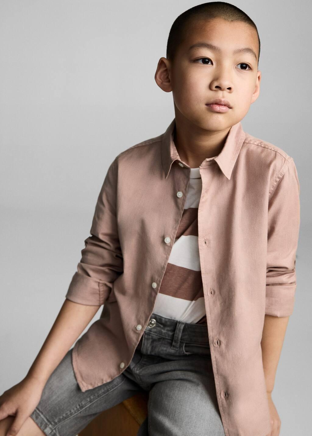Pink Lt Pastel Cotton And Linen Shirt, Kids Boy, , large image number 5