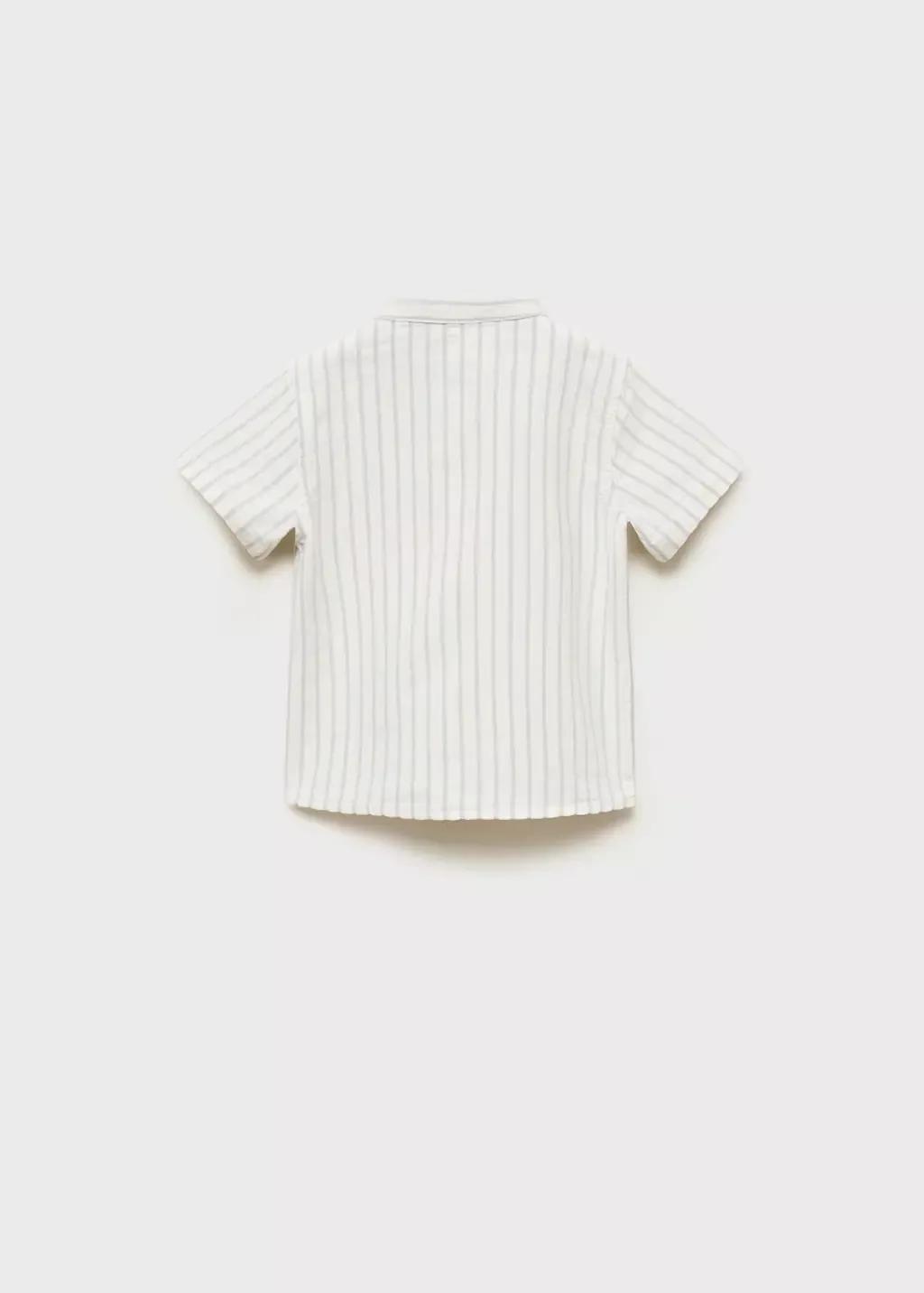 White Striped Mao Collar Shirt, Baby Boy, , large image number 2