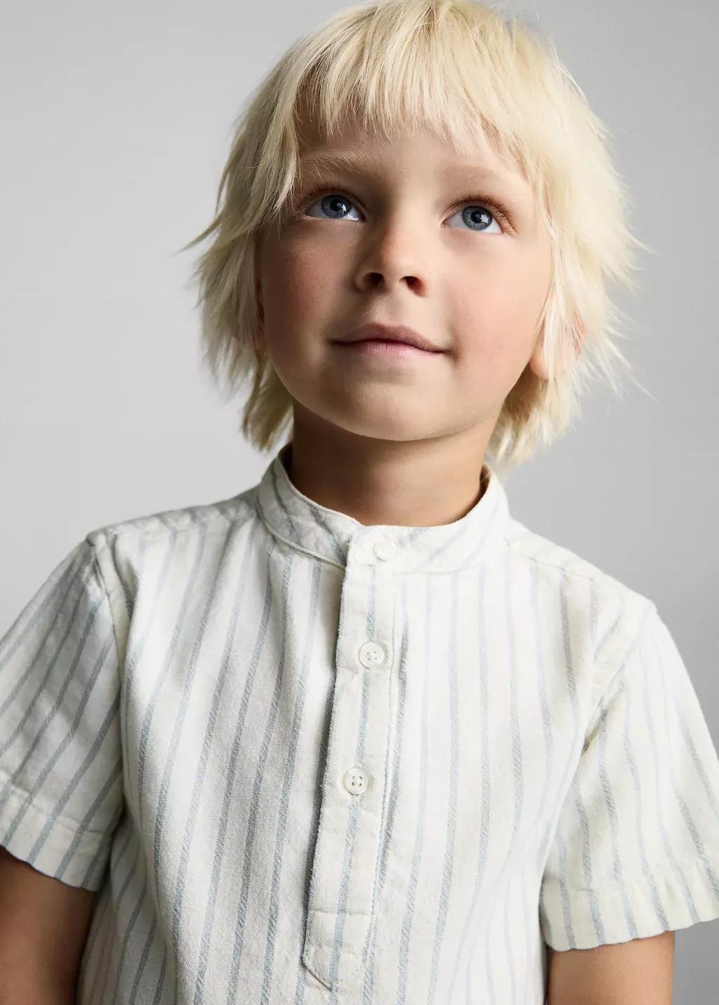White Striped Mao Collar Shirt, Baby Boy, , large image number 3