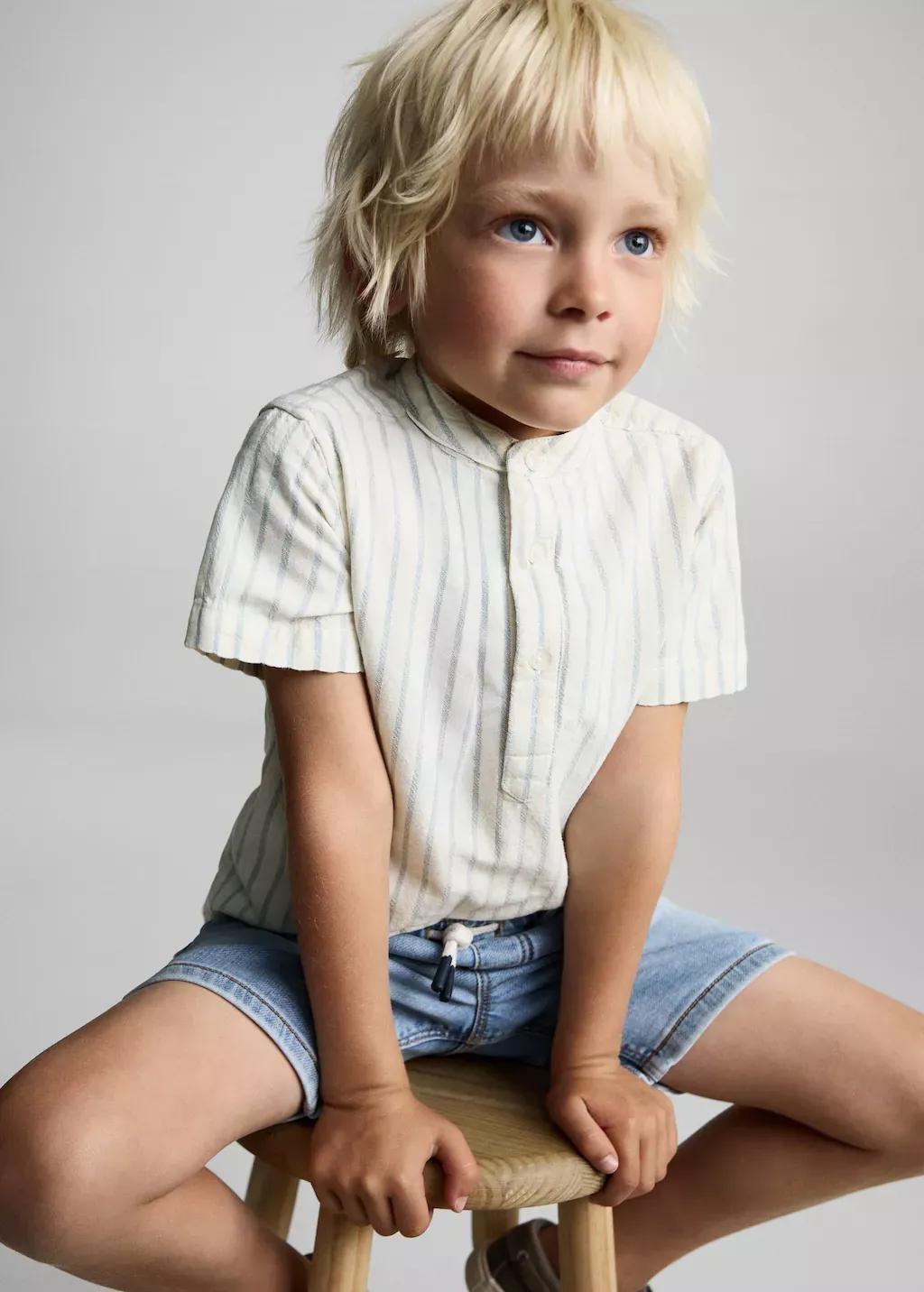 White Striped Mao Collar Shirt, Baby Boy, , large image number 4