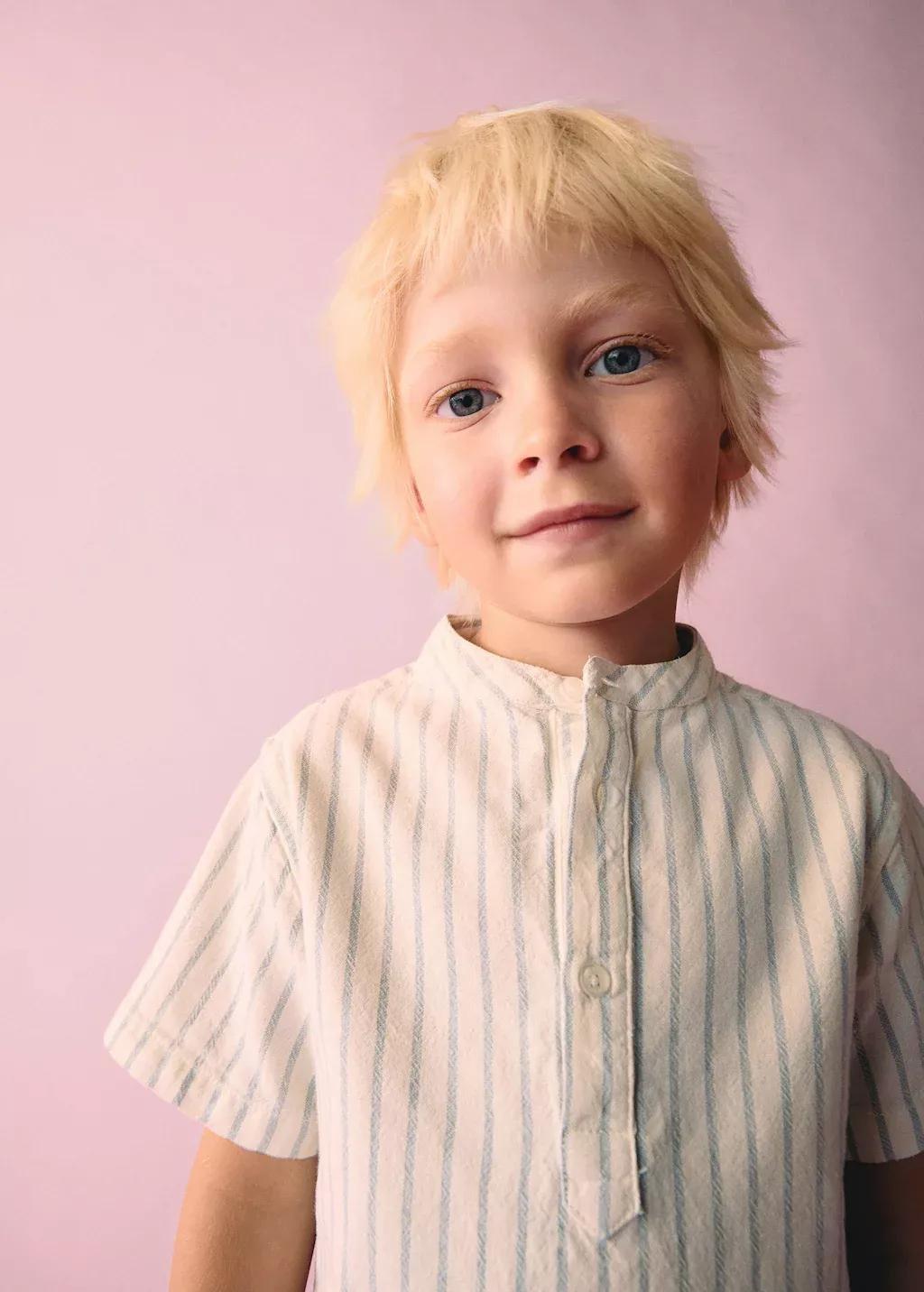 White Striped Mao Collar Shirt, Baby Boy, , large image number 6