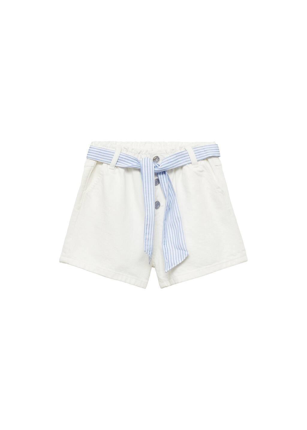 White Denim Shorts With Bow, Kids Girl, , large image number 0