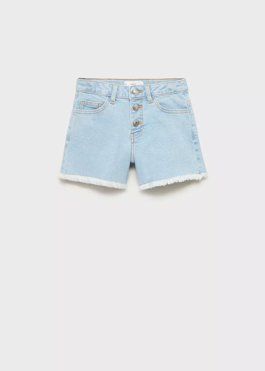 Blue Frayed Denim Shorts, Kids Girl, , medium