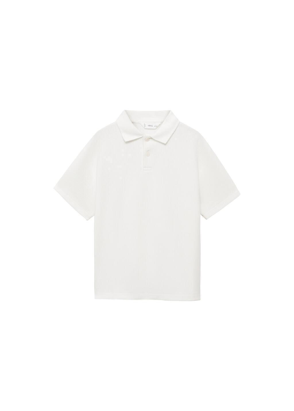 White Ribbed Cotton Polo Shirt, Kids Boy, , medium