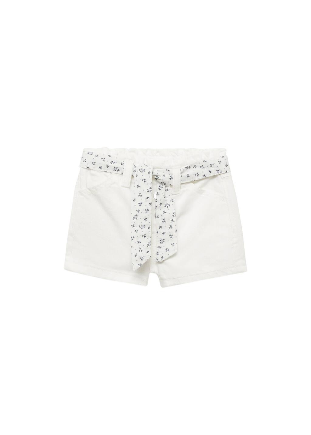 White Denim Shorts With Belt, Baby Girl, , large image number 0