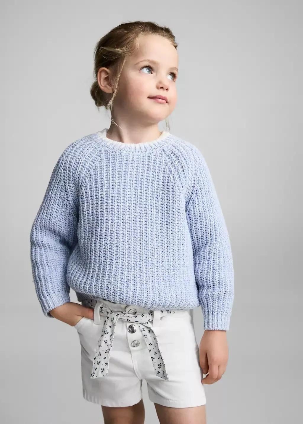 White Denim Shorts With Belt, Baby Girl, , large image number 1