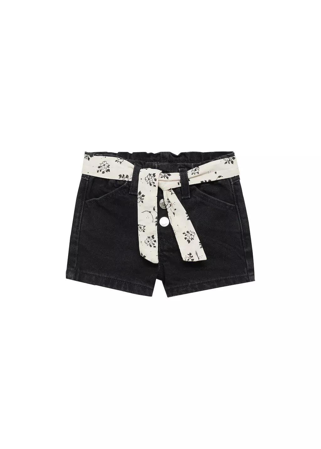 Grey Denim Shorts With Belt, Baby Girl, , medium