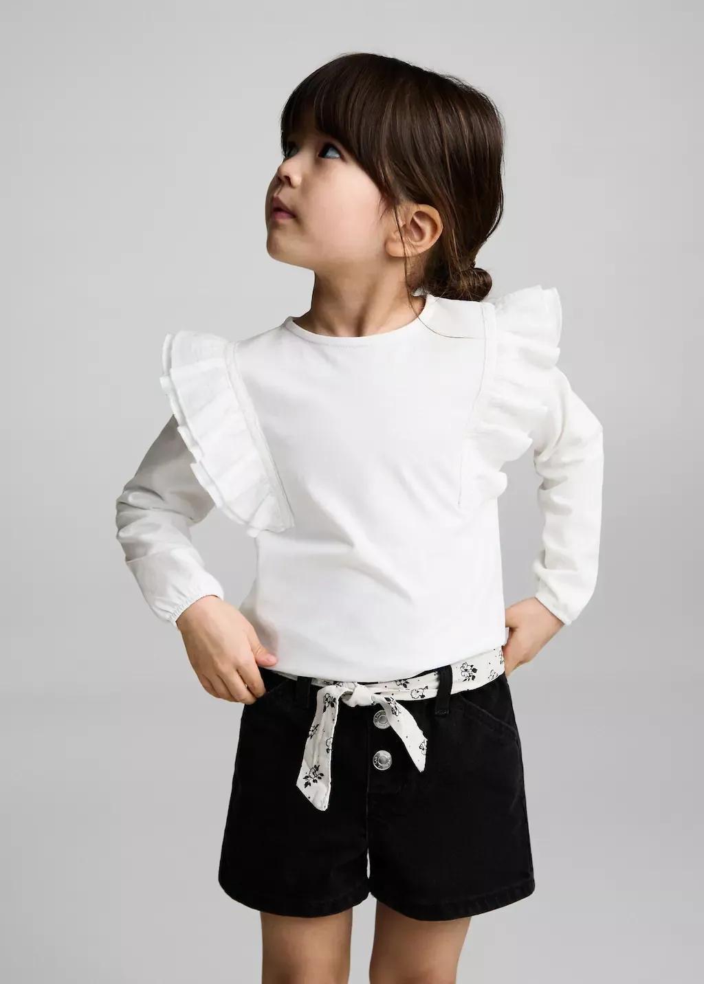 Grey Denim Shorts With Belt, Baby Girl, , large image number 1