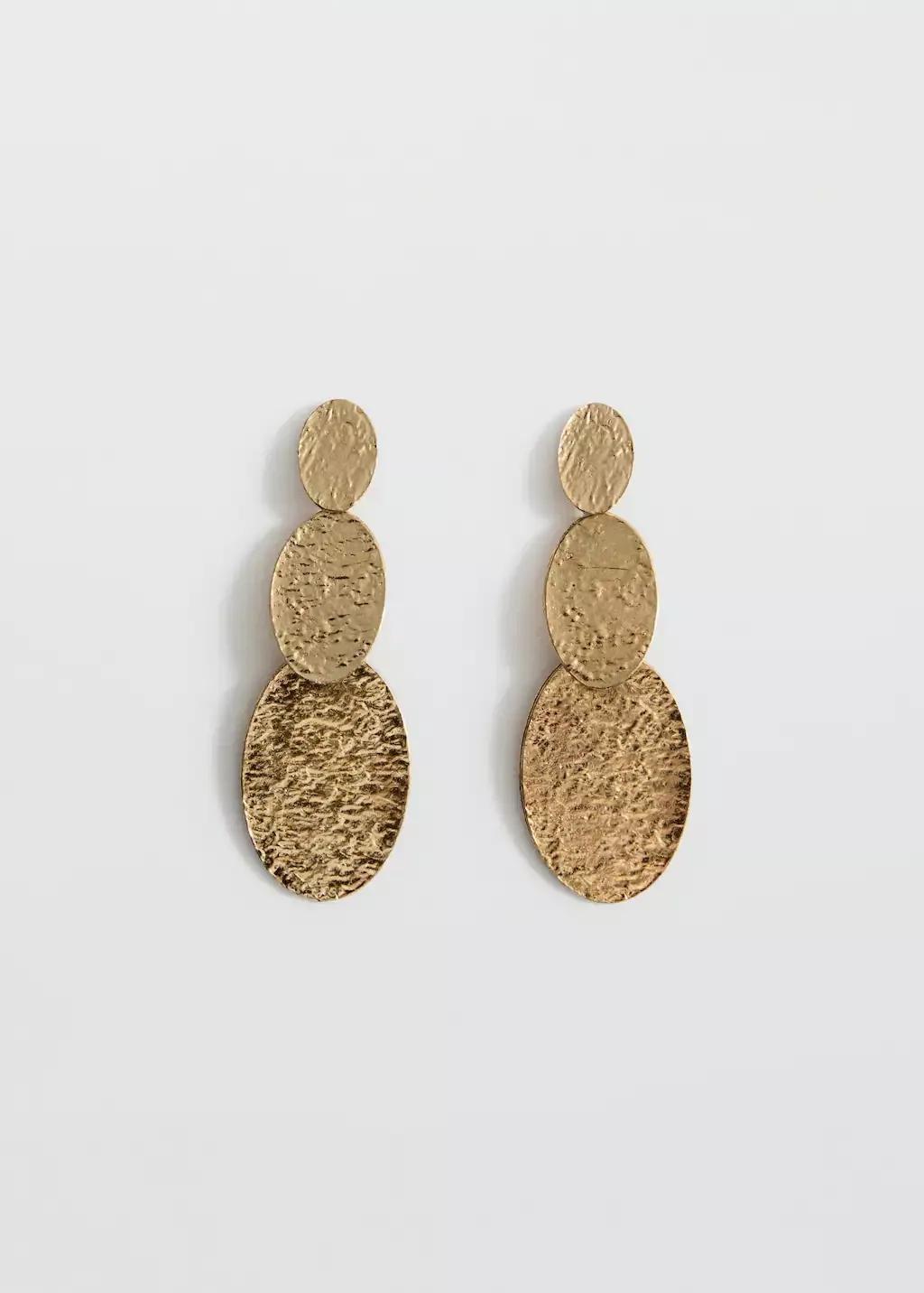 Gold Long Textured Earrings, 0201_OR, large image number 2