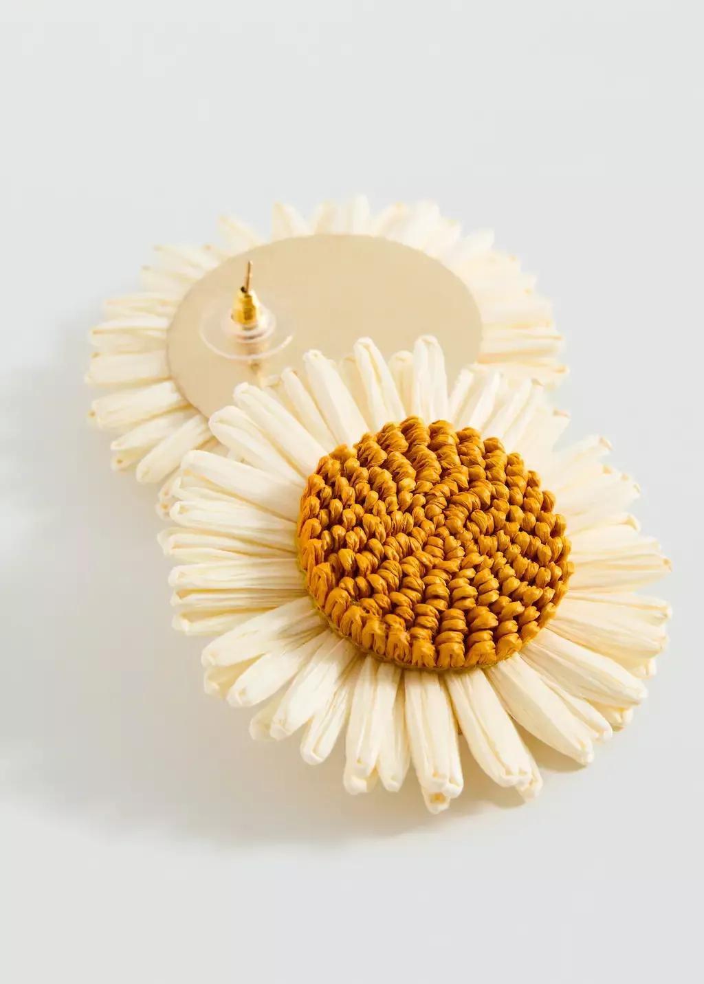 Beige Flowers Raffia Earrings, , medium