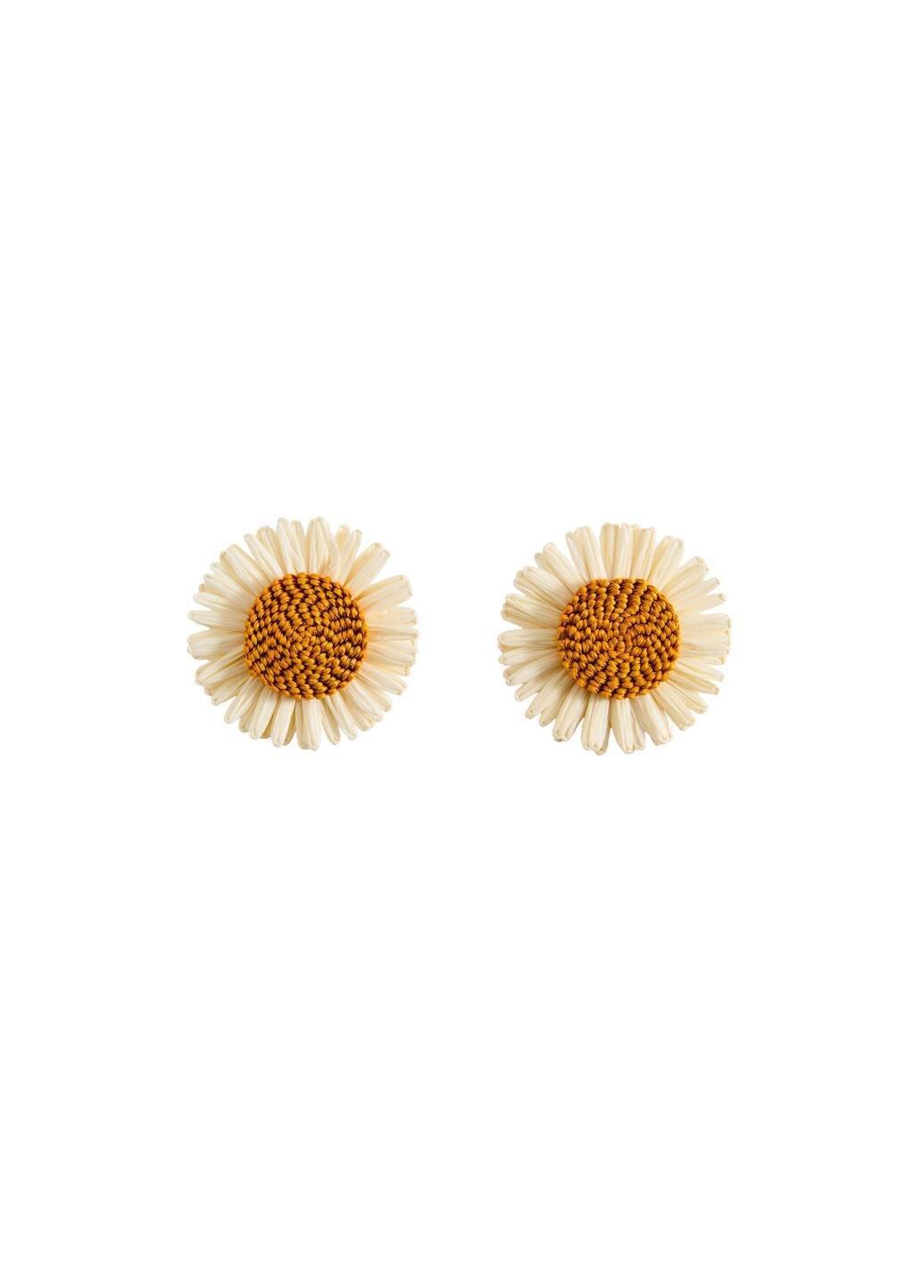 Beige Flowers Raffia Earrings, Light Beige, large image number 2