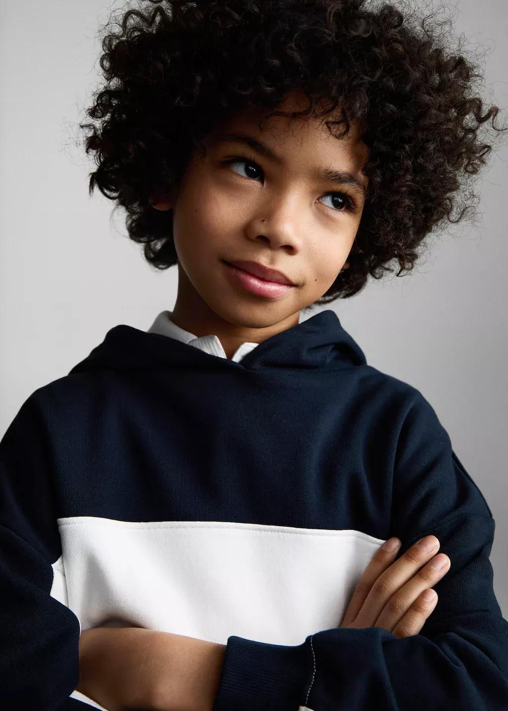 Navy Striped Hooded Sweatshirt, Kids Boy, Navy, large image number 1