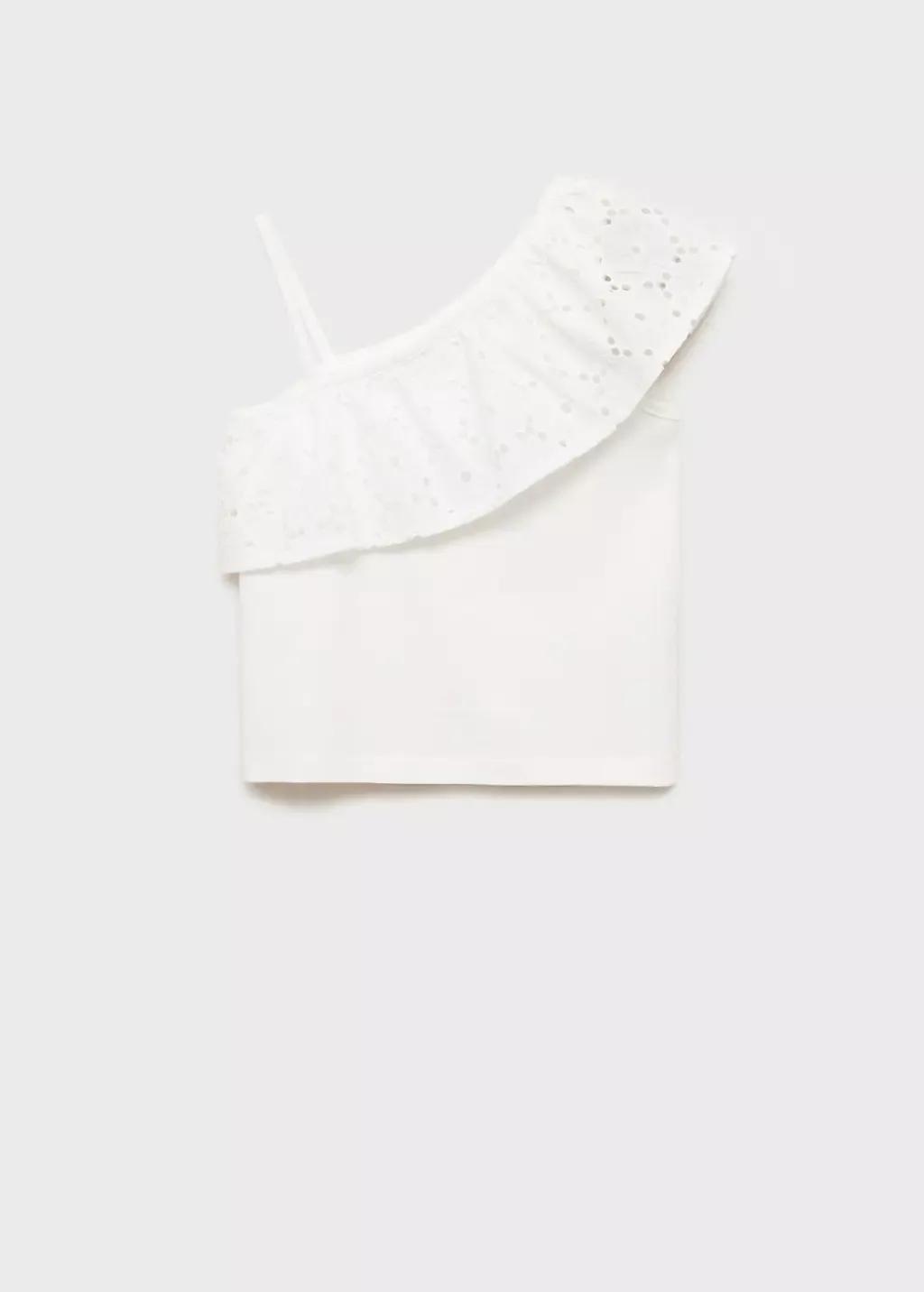 White Ruffled Asymmetric Cropped Top, Kids Girls, , large image number 1