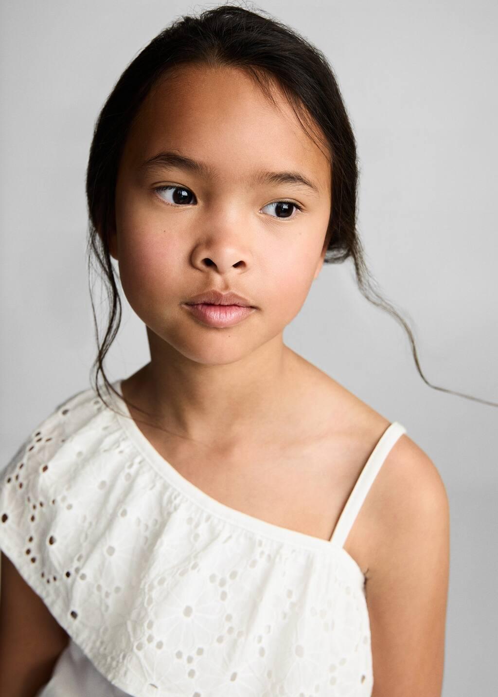 White Ruffled Asymmetric Cropped Top, Kids Girls, , large image number 2
