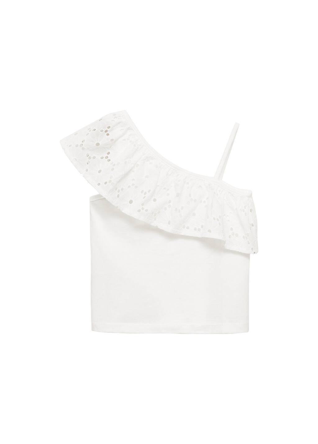 White Ruffled Asymmetric Cropped Top, Kids Girls, , large image number 4