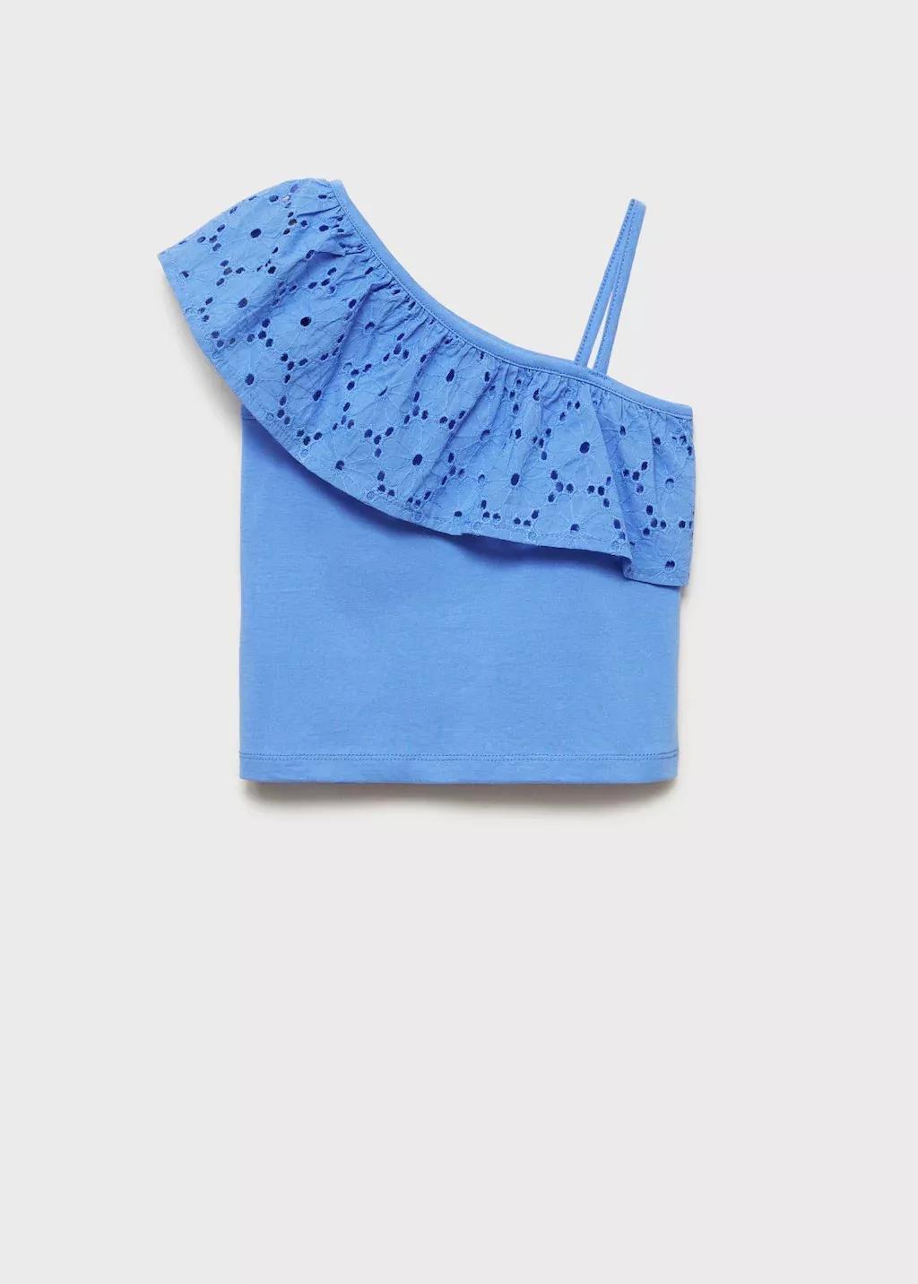 Blue Ruffled Asymmetric Cropped Top, Kids Girls, , medium