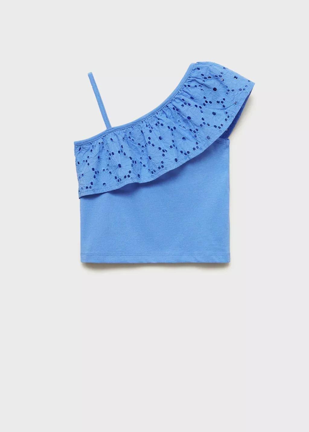 Blue Ruffled Asymmetric Cropped Top, Kids Girls, , large image number 1