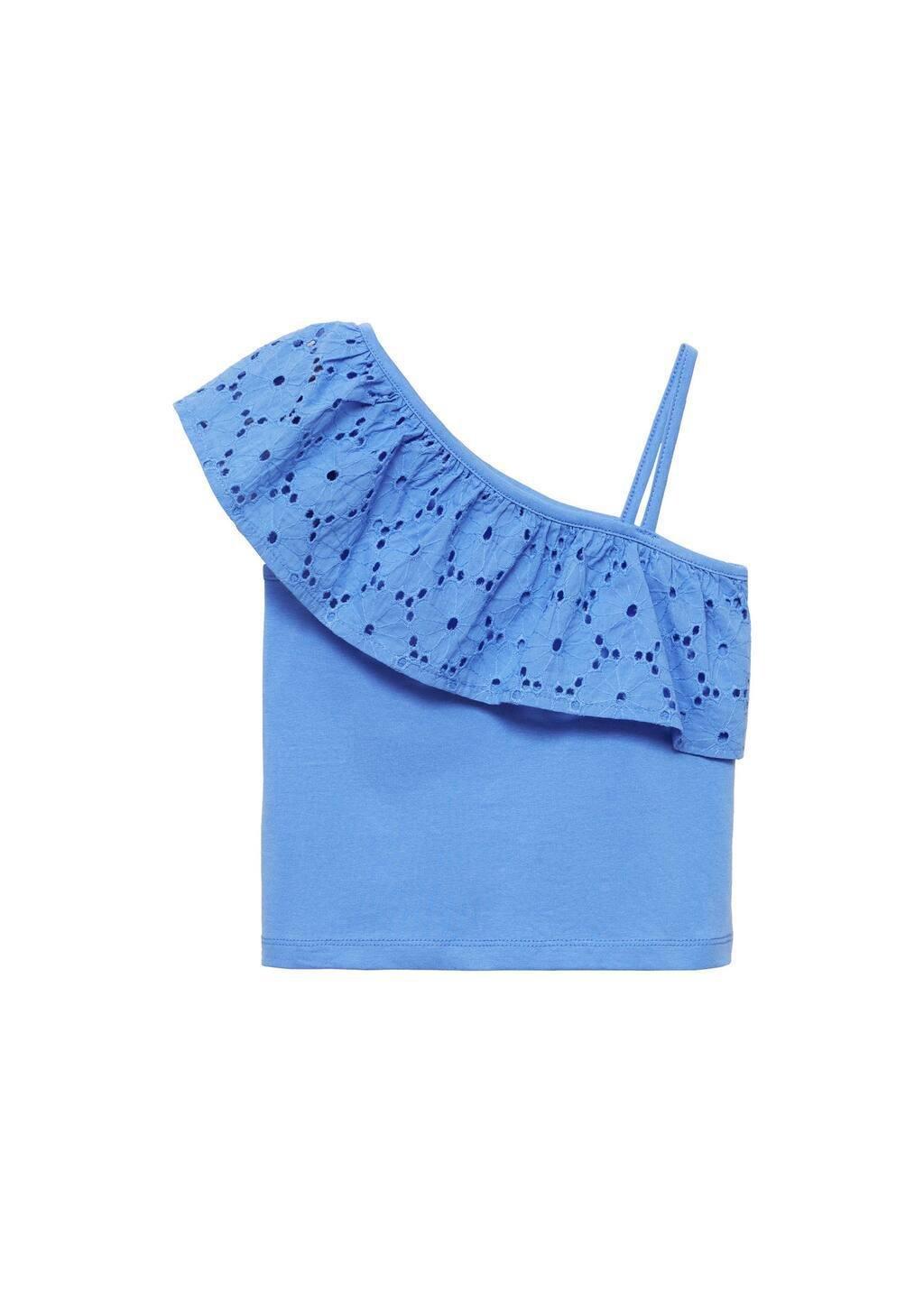 Blue Ruffled Asymmetric Cropped Top, Kids Girls, , large image number 3