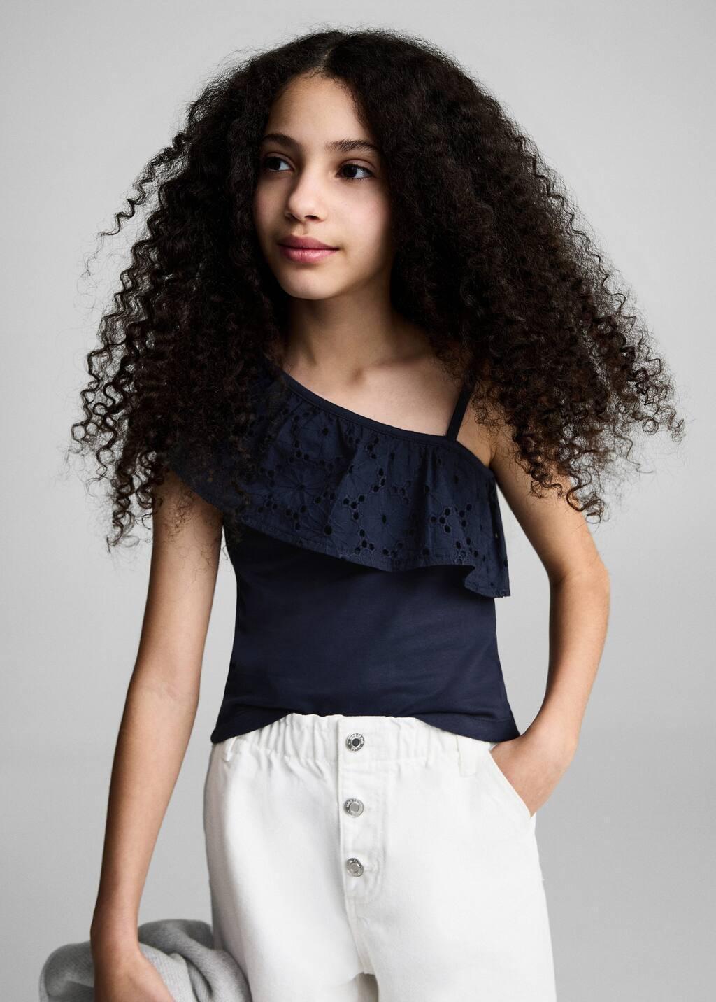 Navy Ruffled Asymmetric Shirt & Top, Kids Girls, , large image number 0
