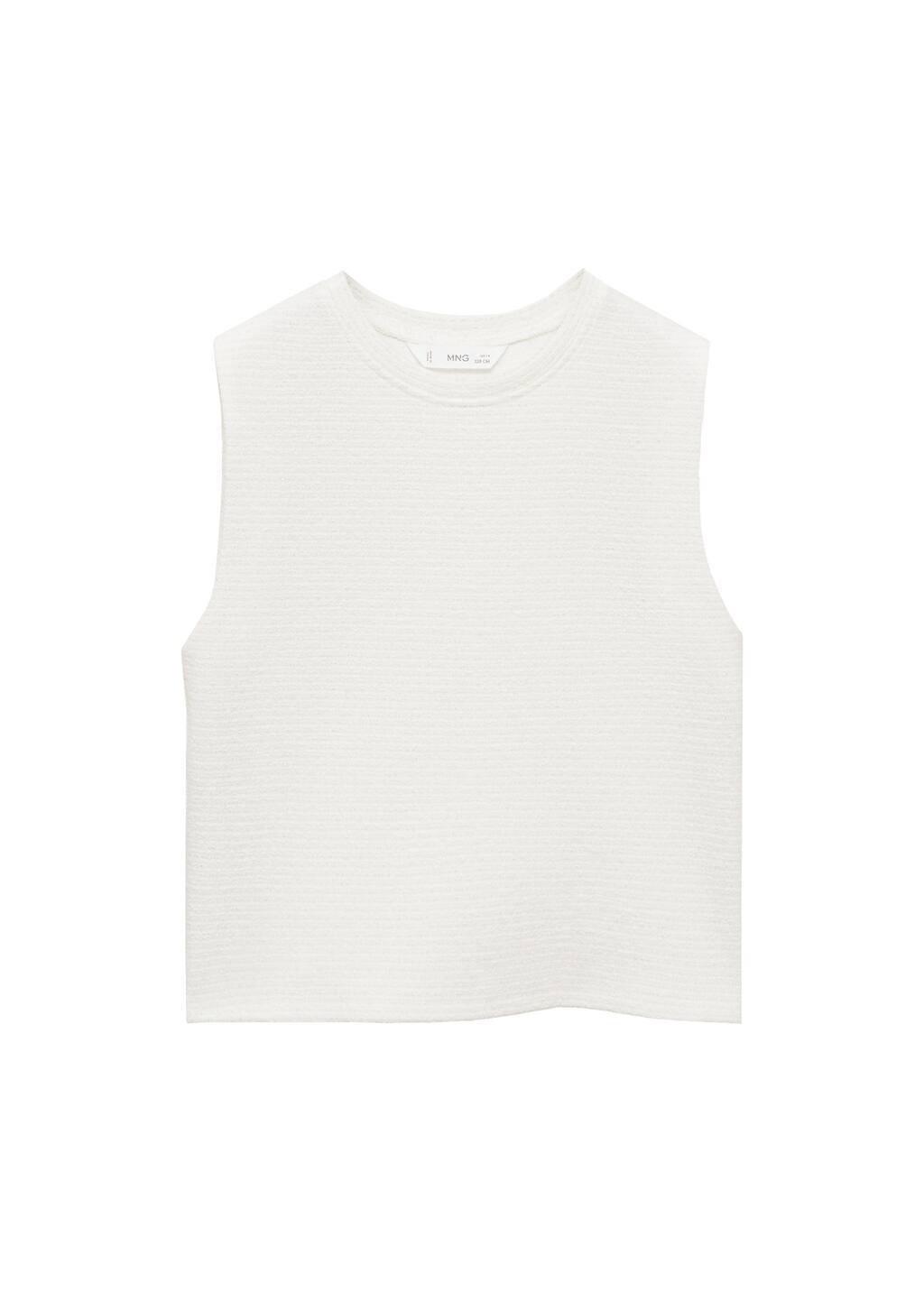 White Textured Cotton Crop Top, Kids Girls, , large image number 0