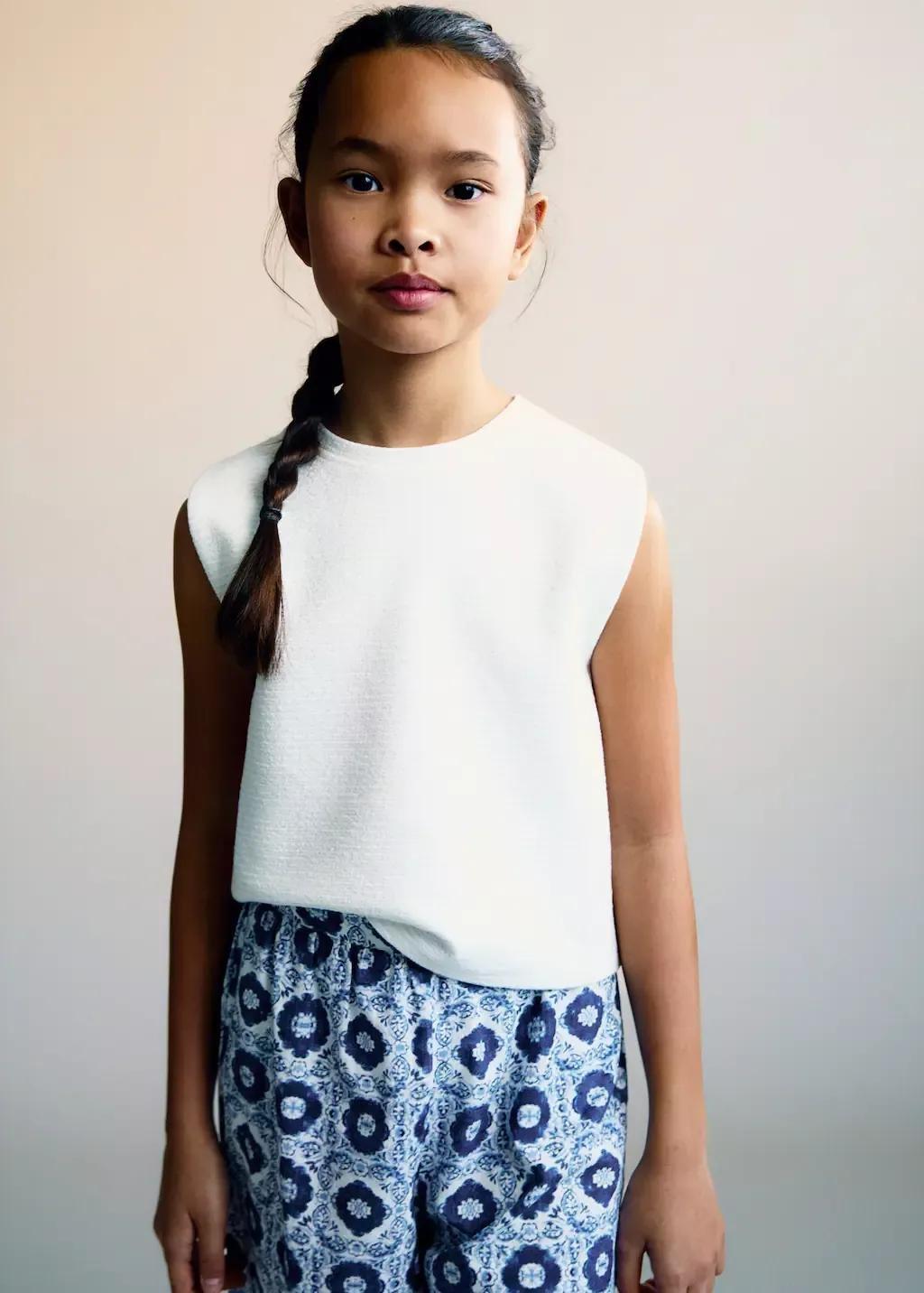 White Textured Cotton Crop Top, Kids Girls, , large image number 1