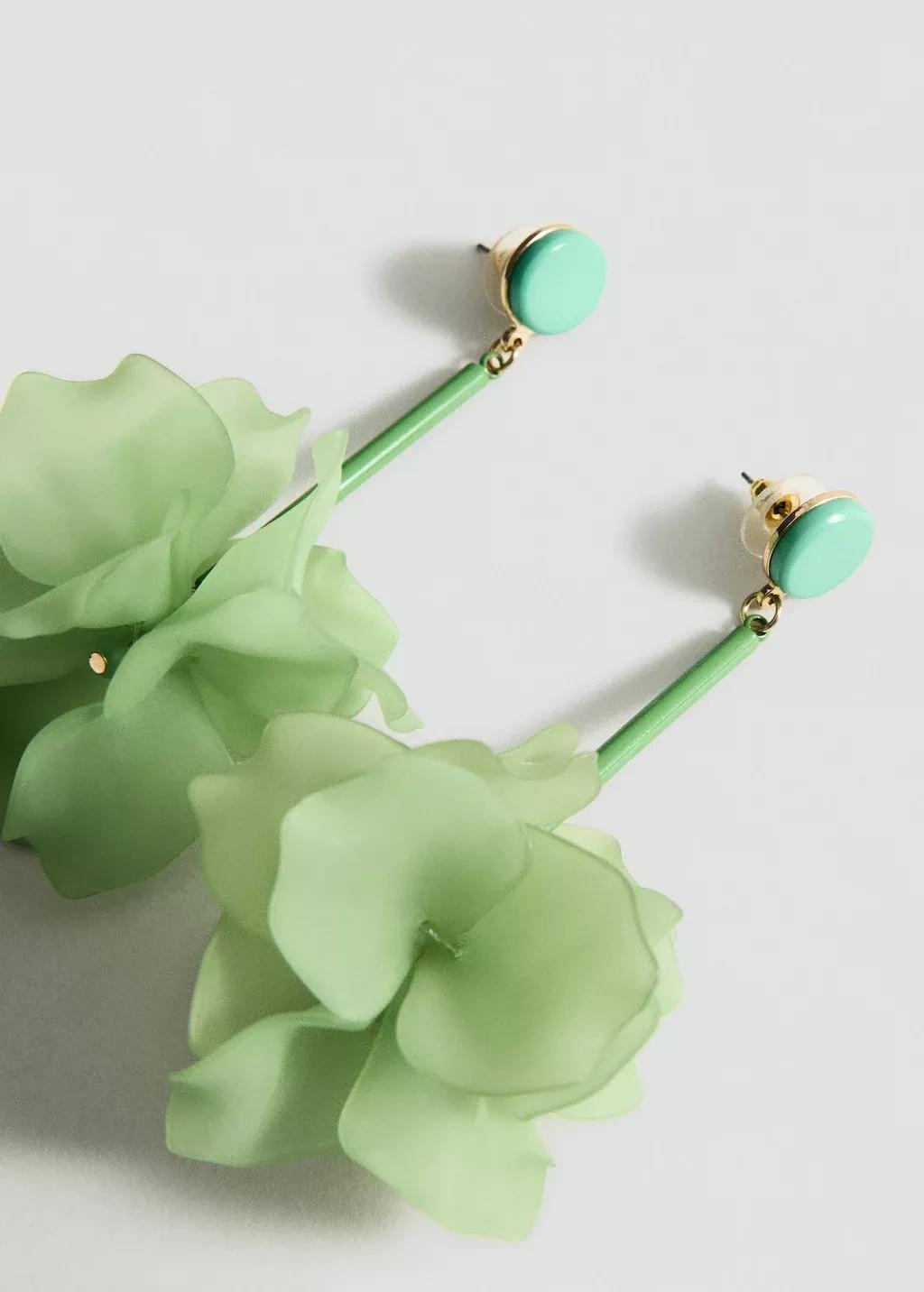 Green Hanging Floral Earrings, Green, large image number 0