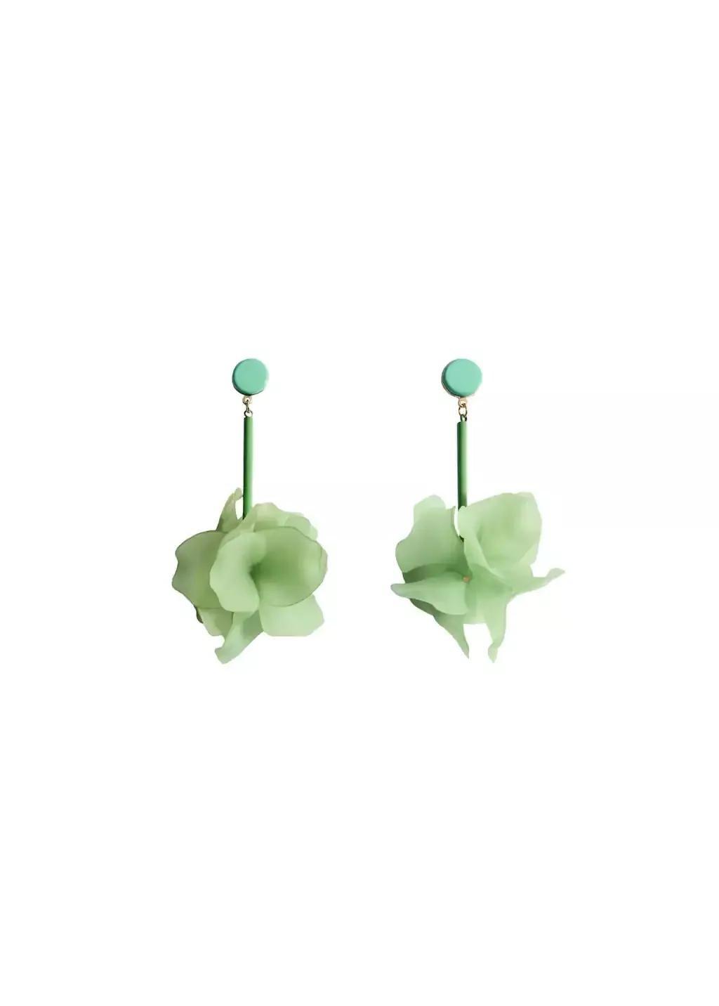 Green Hanging Floral Earrings, Green, large image number 2