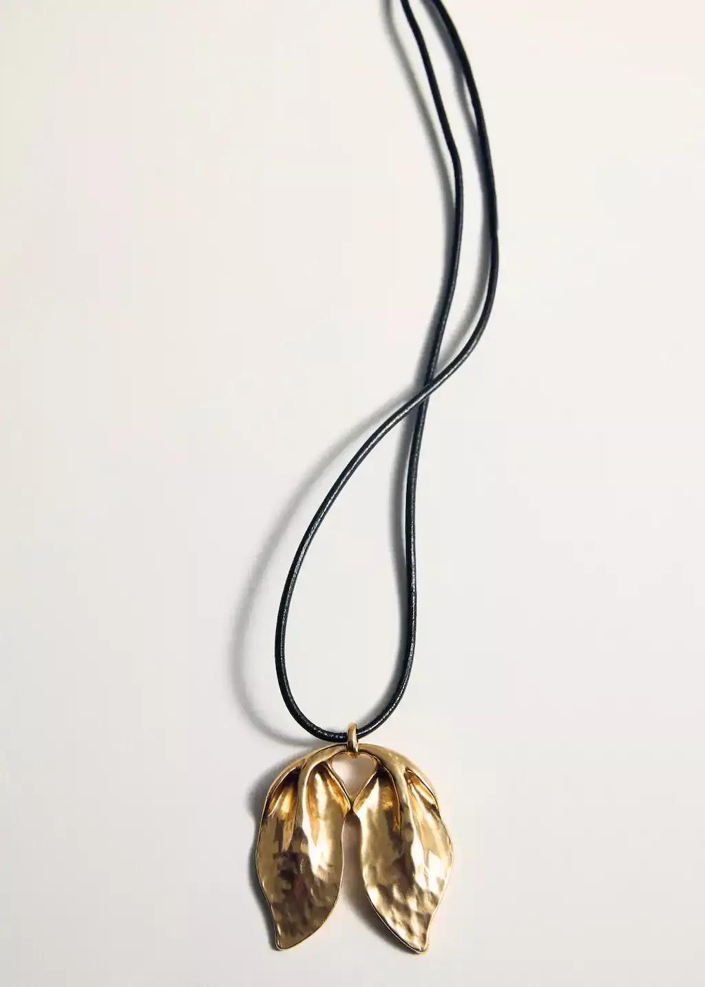 Gold Textured-Leaves Pendant Necklace, Gold, large image number 1