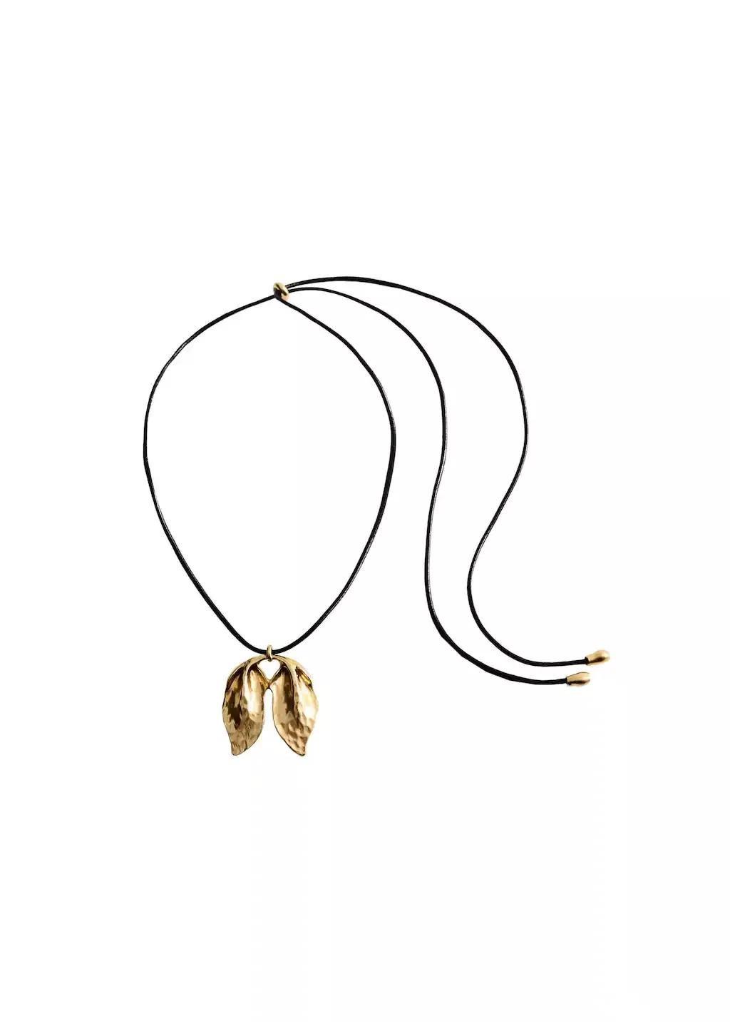 Gold Textured-Leaves Pendant Necklace, Gold, large image number 2