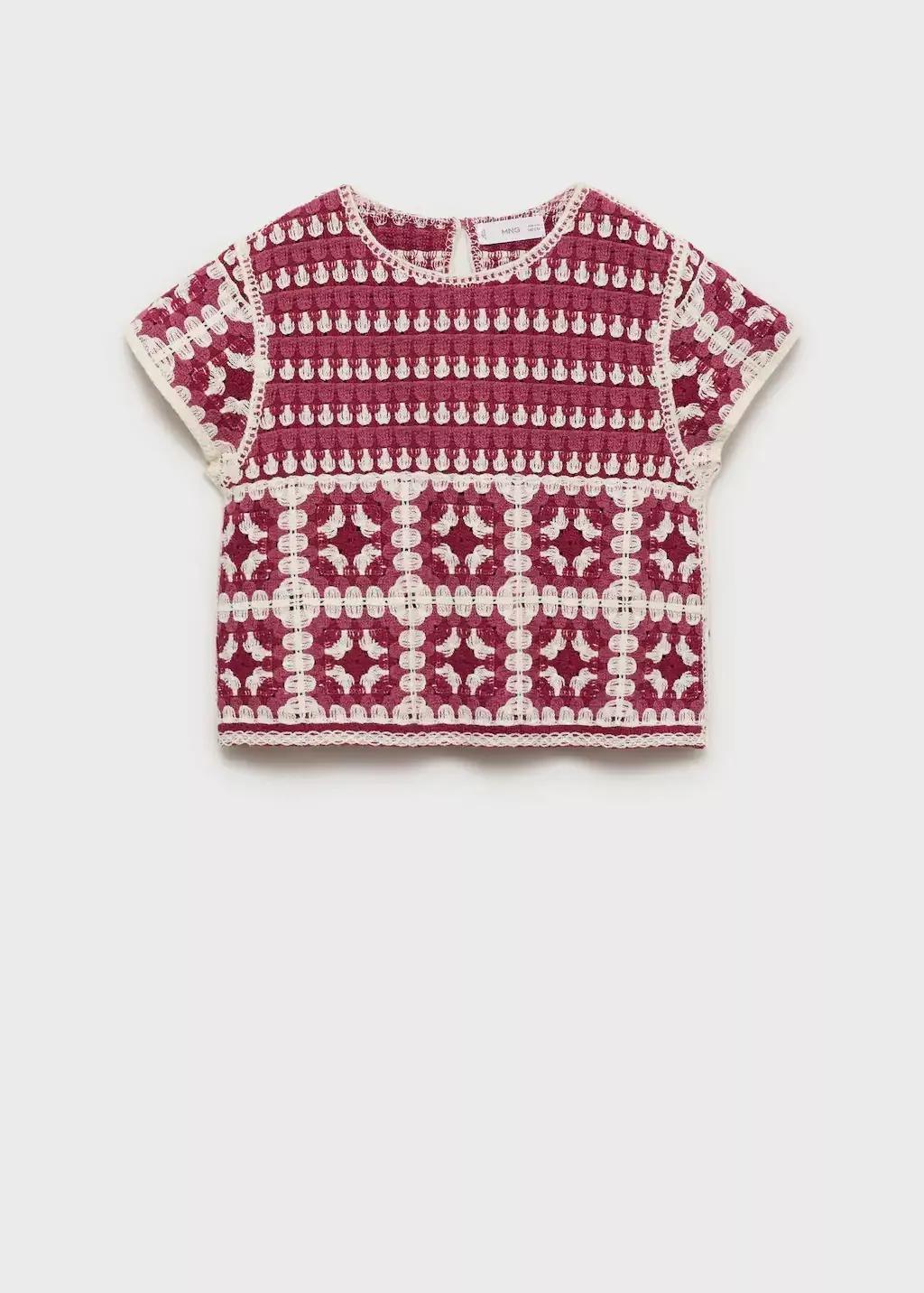 Red Cotton Crochet Top, Kids Girl, , large image number 0