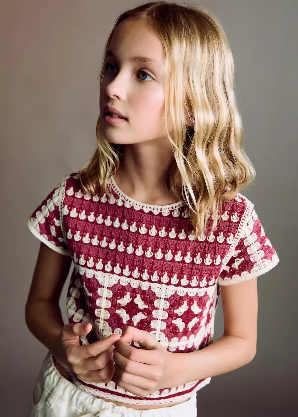 Red Cotton Crochet Top, Kids Girl, , large image number 1