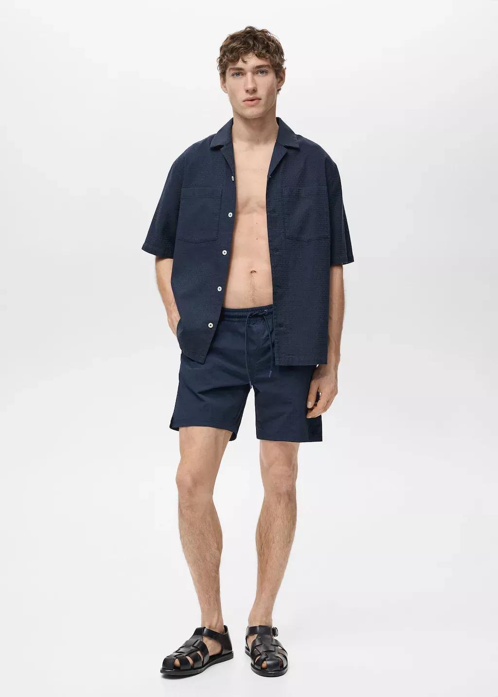 Navy Basic Drawstring Swimsuit, , large image number 4