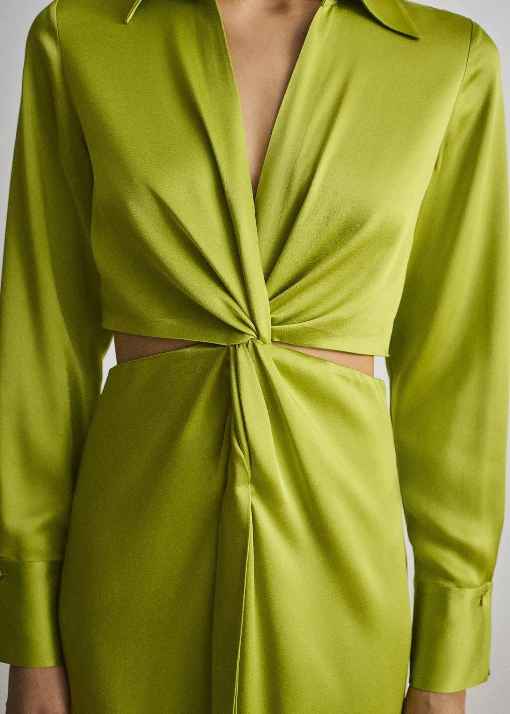 Yellow Draped Shirt Dress With Side Openings, , large image number 1