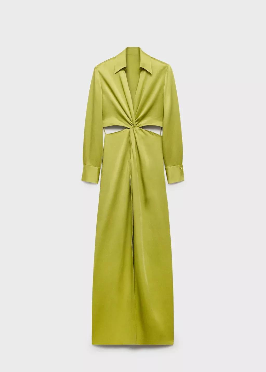 Yellow Draped Shirt Dress With Side Openings, , large image number 4