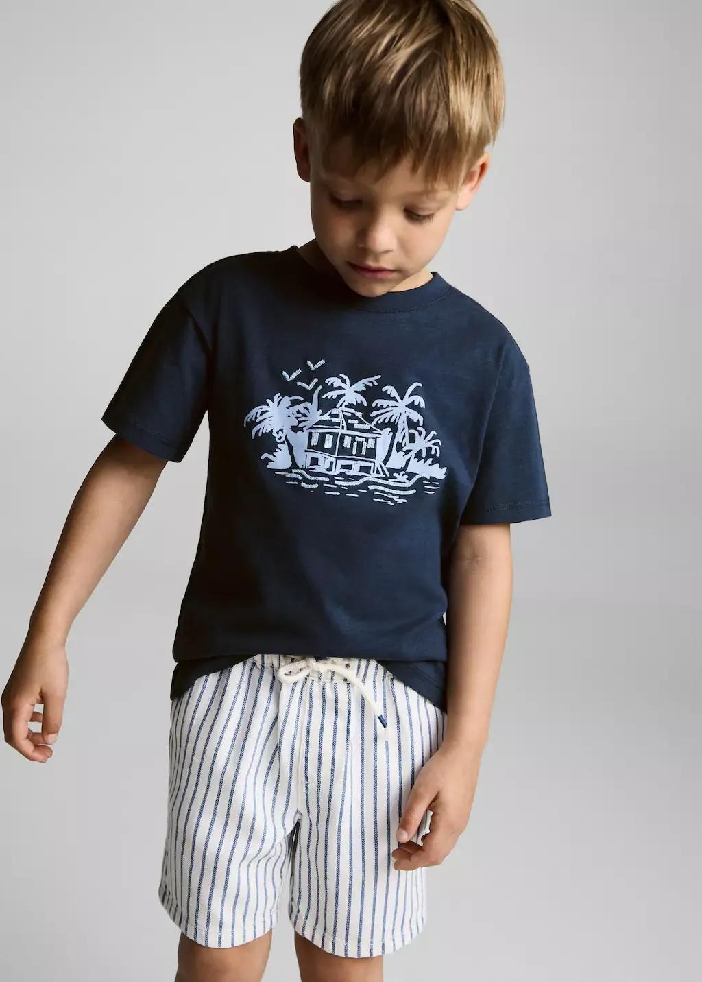 Navy Embossed Cotton T-Shirt, Baby Boy, , large image number 1