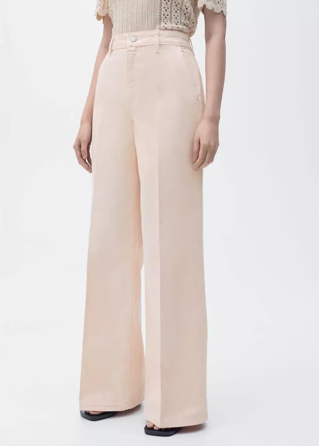 Pastel Pink Wide-Leg Long Jeans, , large image number 1