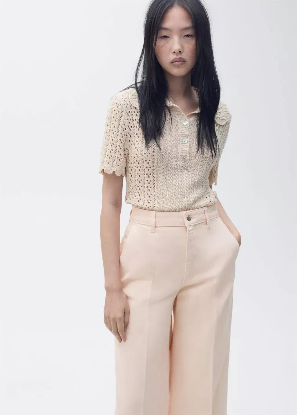 Pastel Pink Wide-Leg Long Jeans, , large image number 2