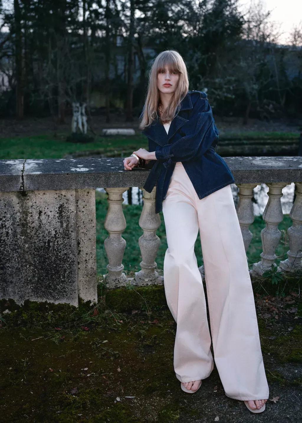Pastel Pink Wide-Leg Long Jeans, , large image number 5