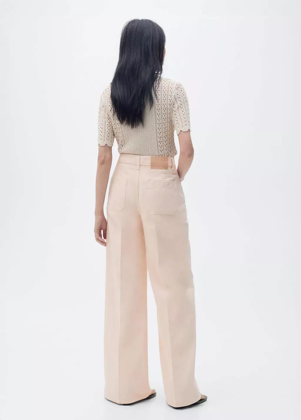 Pastel Pink Wide-Leg Long Jeans, , large image number 6