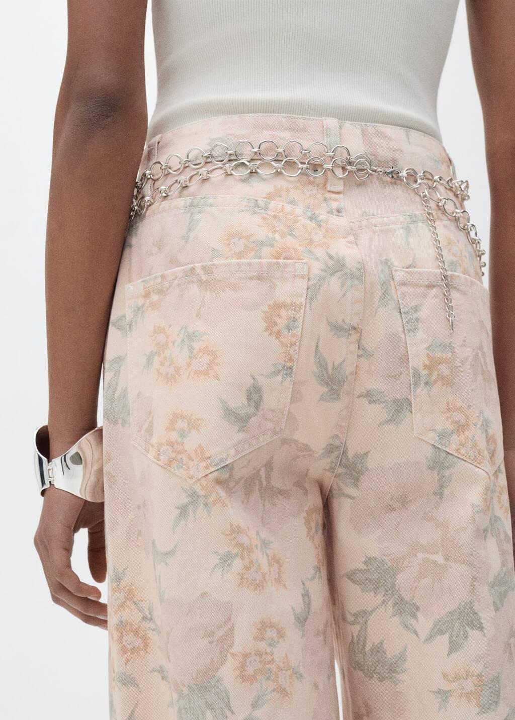 Pastel Pink Floral Wide-Leg Jeans, , large image number 2