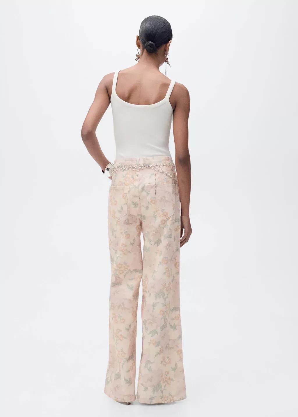 Pastel Pink Floral Wide-Leg Jeans, , large image number 7