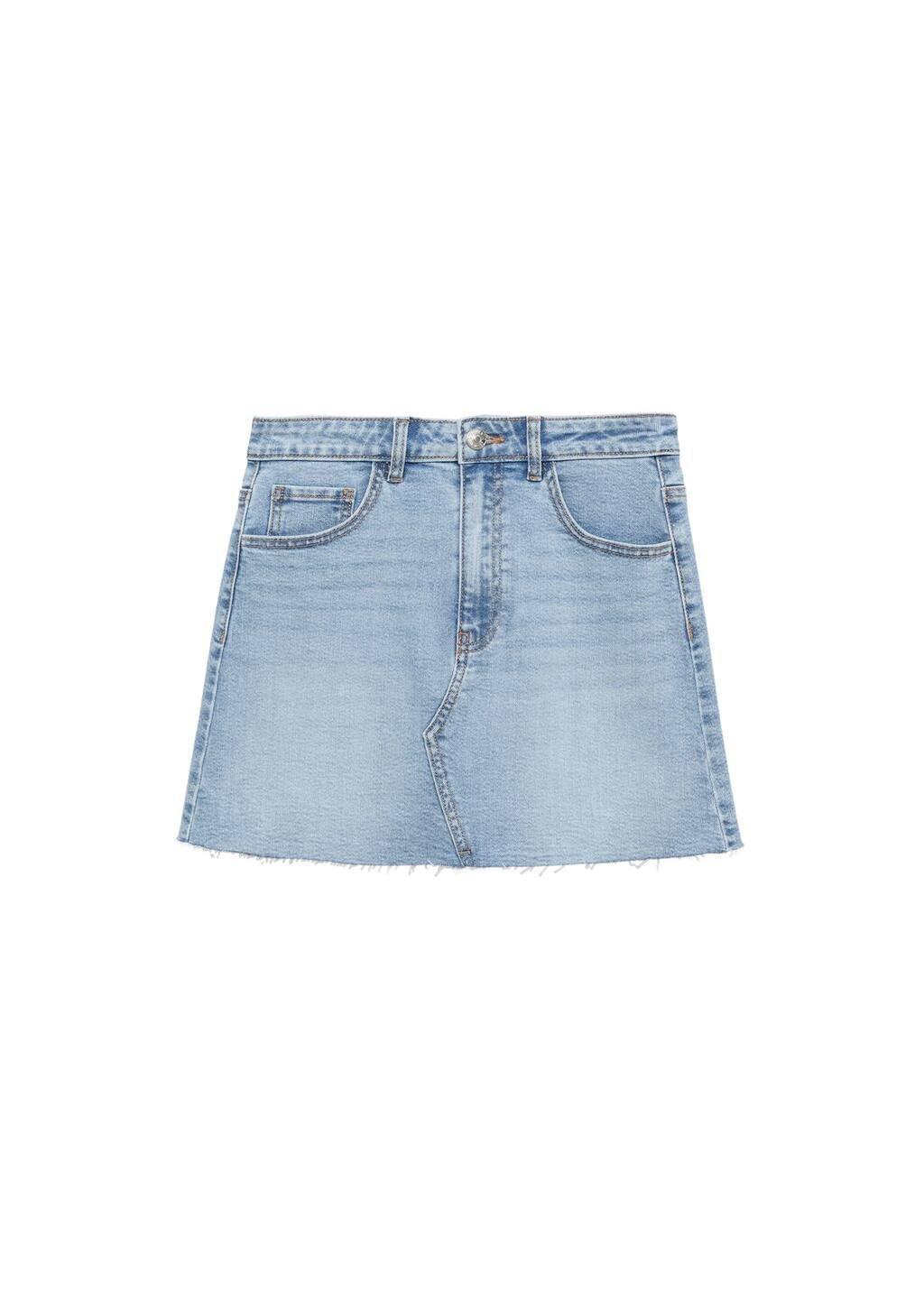 Blue Denim Miniskirt With Frayed Hem, Kids Girl, , large image number 2