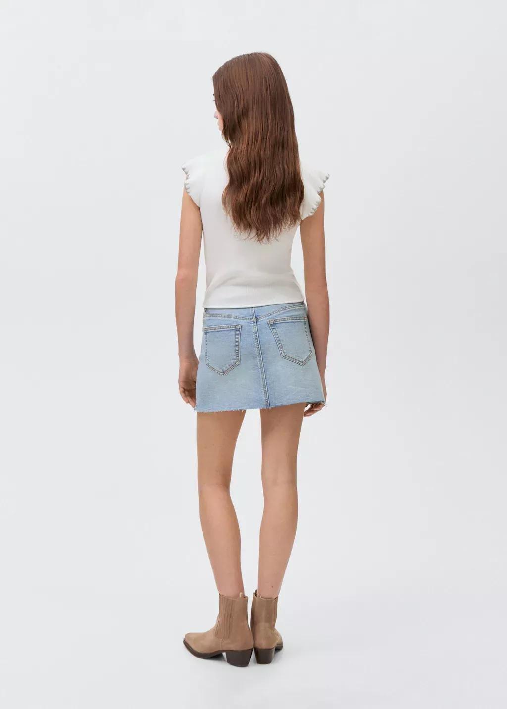 Blue Denim Miniskirt With Frayed Hem, Kids Girl, , large image number 3
