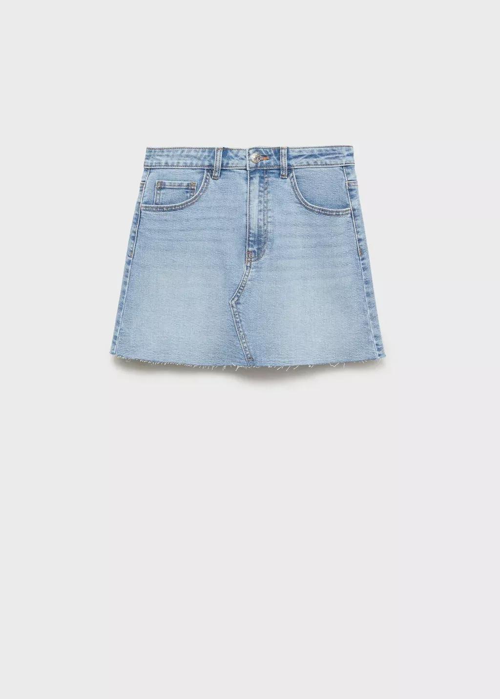 Blue Denim Miniskirt With Frayed Hem, Kids Girl, , large image number 4