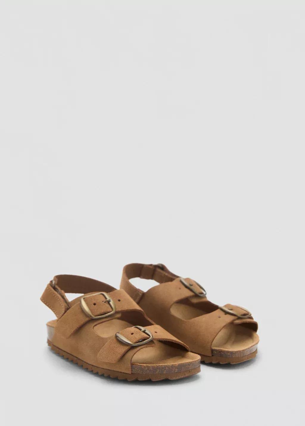 Brown Buckle Leather Sandals, Baby Boy, , medium