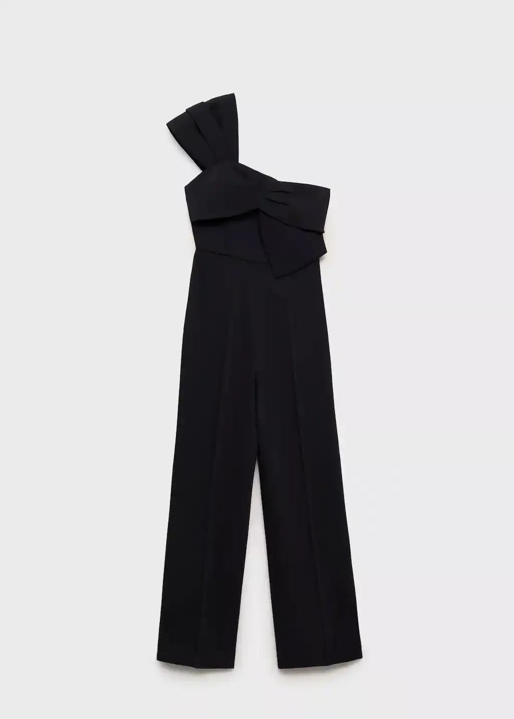 Black Long Jumpsuit With Draped Neckline, , large image number 3