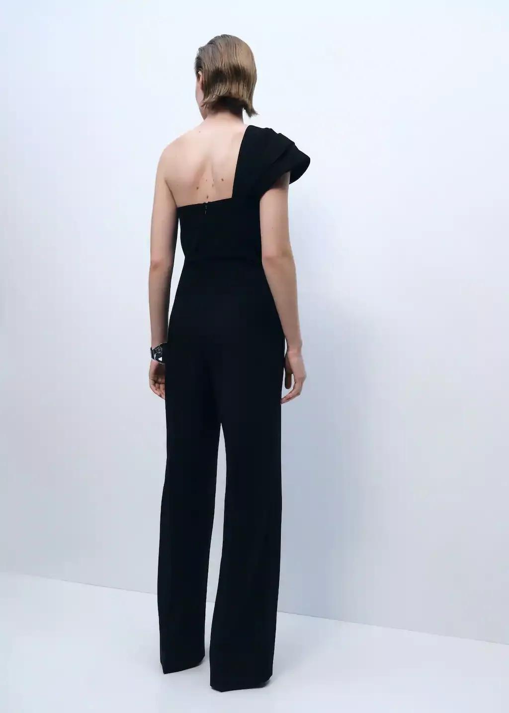 Black Long Jumpsuit With Draped Neckline, , large image number 5