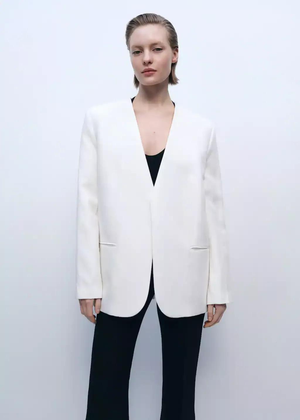 Beige Lyocell And Linen-Blend Jacket, , medium